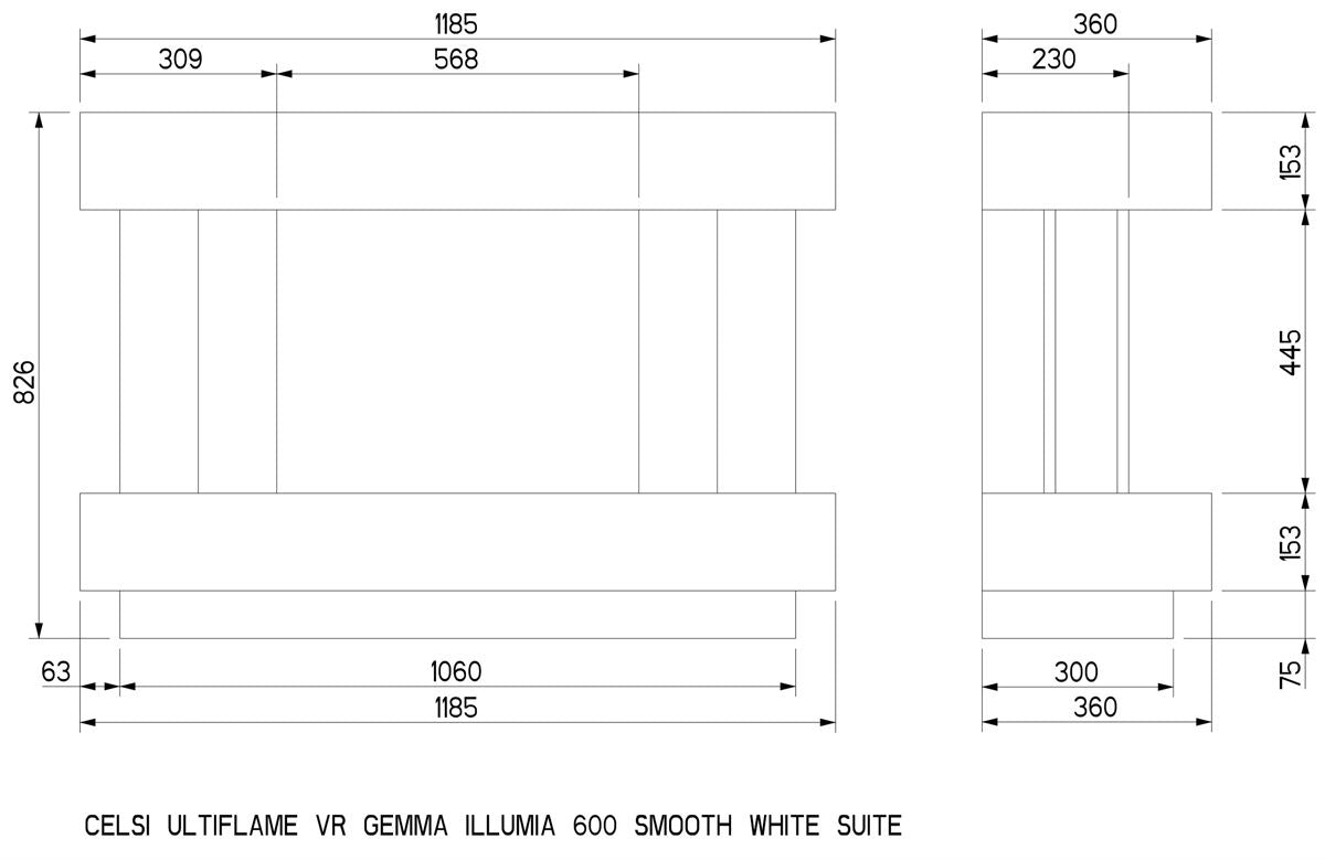 Ultiflame VR Gemma 600 Illumia Suite Textured Black &amp; White